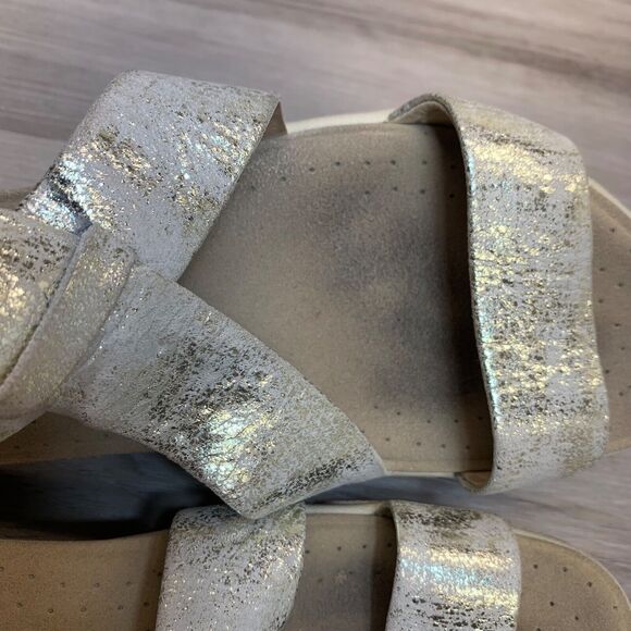 ECCO Damara Criss Cross Sandals Gravel Metallic Leather EU 37 Gold Silver US 6 - Picture 9 of 13